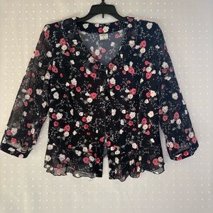 Darex Floral Black and Pink Women's Top Size Large